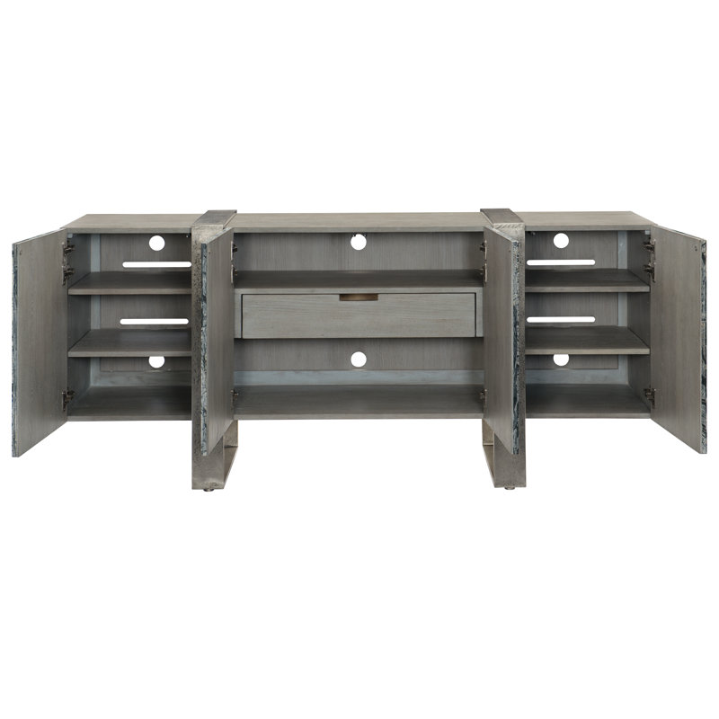 Beige and Black Oak Media Console with Marble Doors