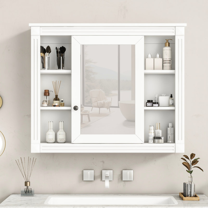 Armoire de salle de bain moderne, 35 po x 28 po, grande capacité de rangement, décoration élégante et fonctionnelle, White