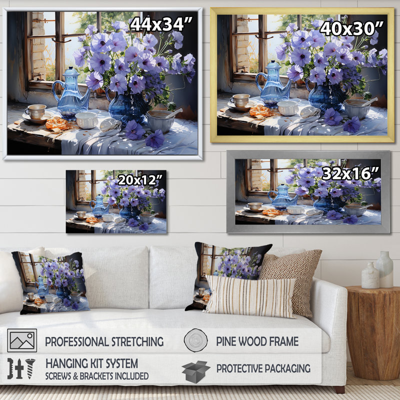 «Morning Glory Bouquet Vase II», reproduction sur toile, Cadre flottant noir, H 24 po x l 32 po