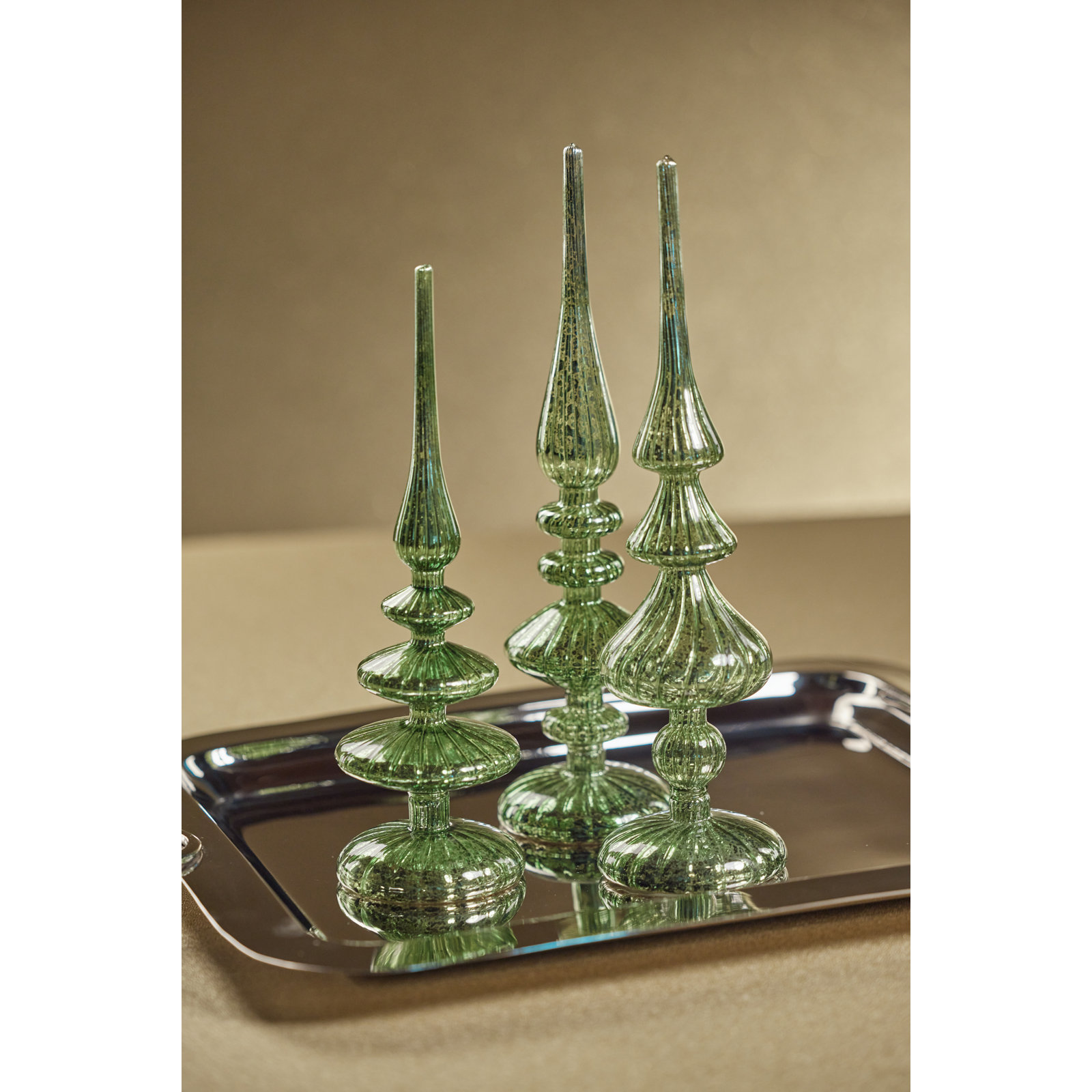 Azenor 2-Piece Lighted Tabletop Finial Set, Antique Green, 11.5" H x 3.5" W x 3.5" D