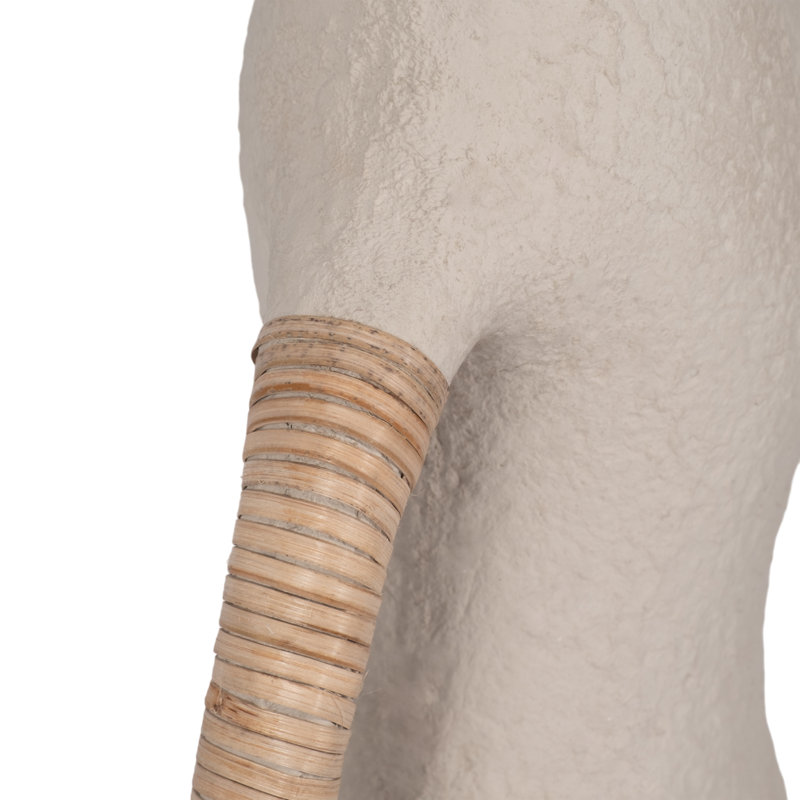 Vase Pottery and Ecomix with Woven Cane Wrapped Handle and Sculptural Textured Form in Boho Style, 13" H x 8" W x 5" D
