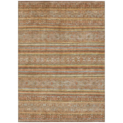 5' X 8' Terra Cotta Copper And Gray Southwestern Washable Indoor Outdoor Area Rug