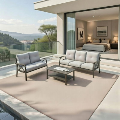 3-Piece Metal Patio Furniture Set, 5-Seat All-Weather Conversation Sofa With 4 Inches Thick  Cushions, Coffee Table For Porch Backyard Garden