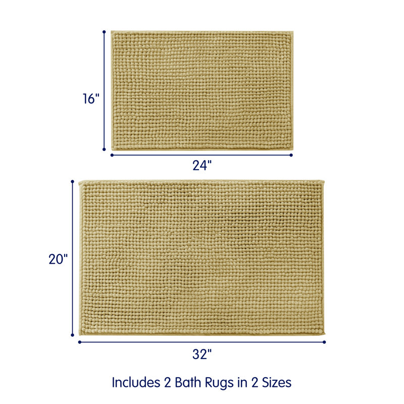 Ensemble de tapis pour salle de bain ultra doux en microfibre absorbante, L 32 po x l 20 po, ensemble de 2, Beige