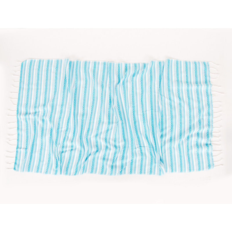 Serviette de plage 100% coton Portola, Bleu clair / blanc