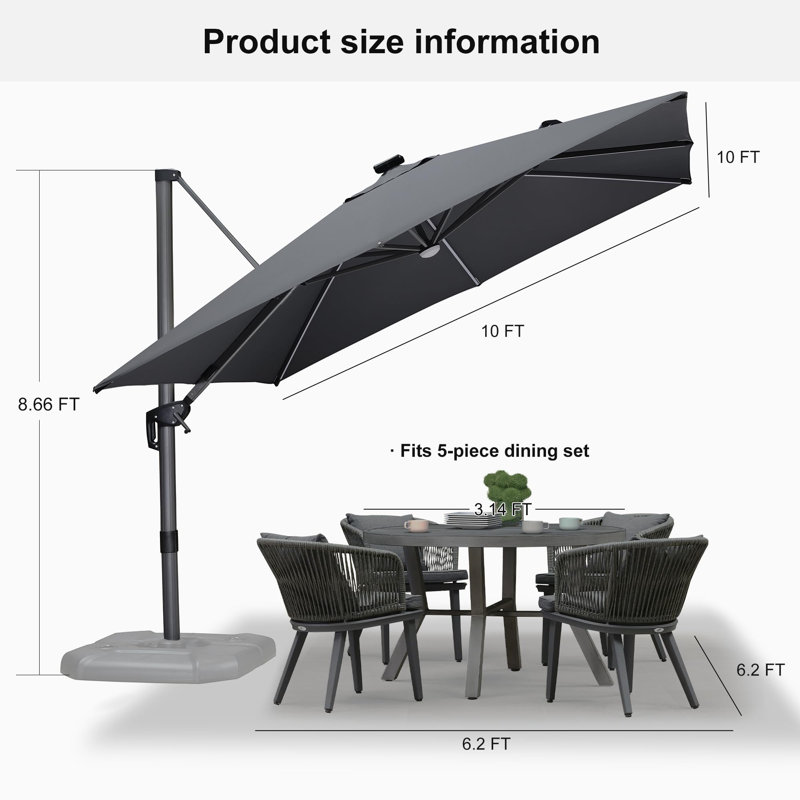304cm Lighted Cantilever Parasol, Light Grey