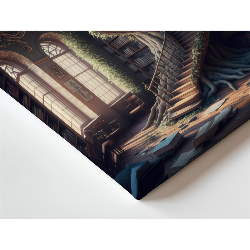 Toile, Bibliothèque mystique nichée dans un arbre antique géant, art mural, H 40 po x l 30 po