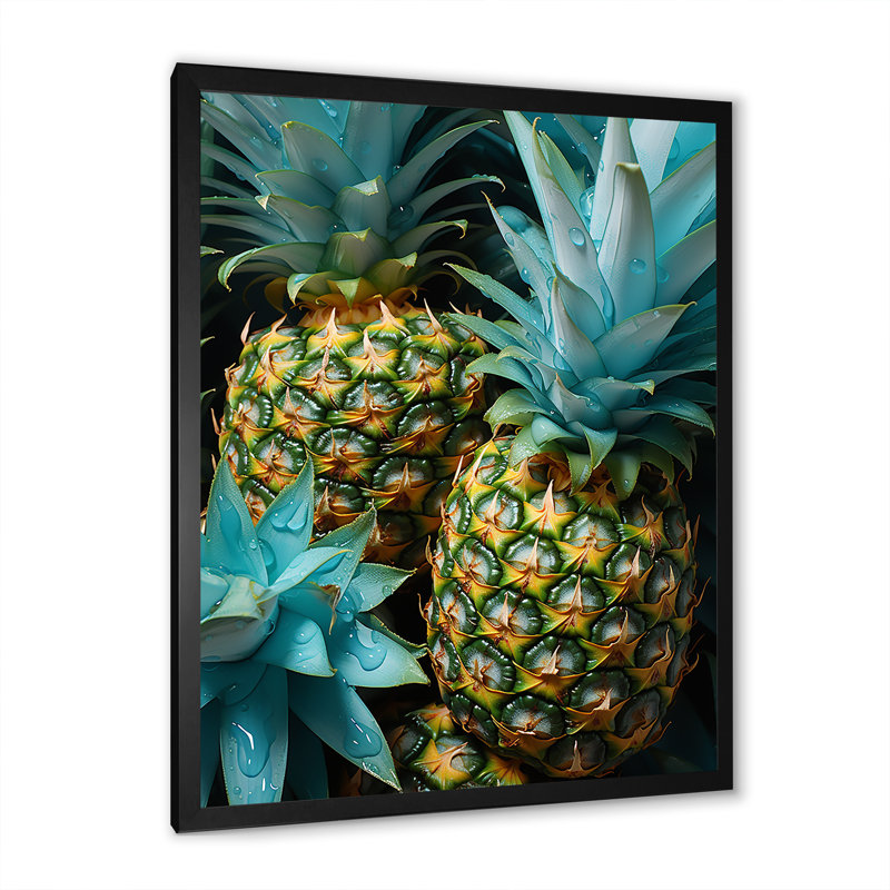 «Green Pineapple Paradise I», art mural ananas, H 32 po x l 16 po x P 1 po, Cadre simple noir