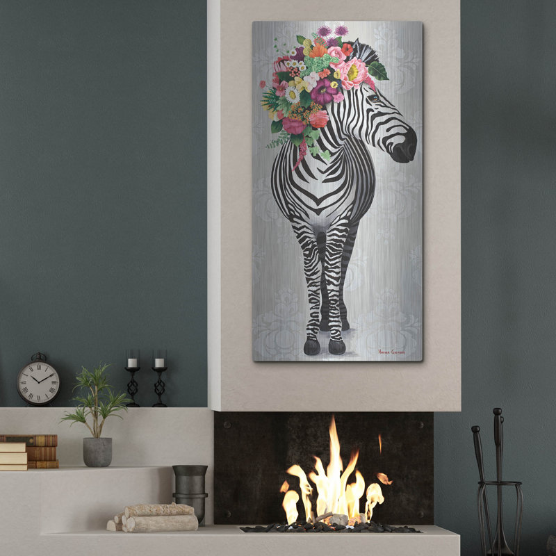  «Zebra On Grey» par Heather Gauthier, art mural en métal, 24 po x 48 po, H 48 po x l 24 po