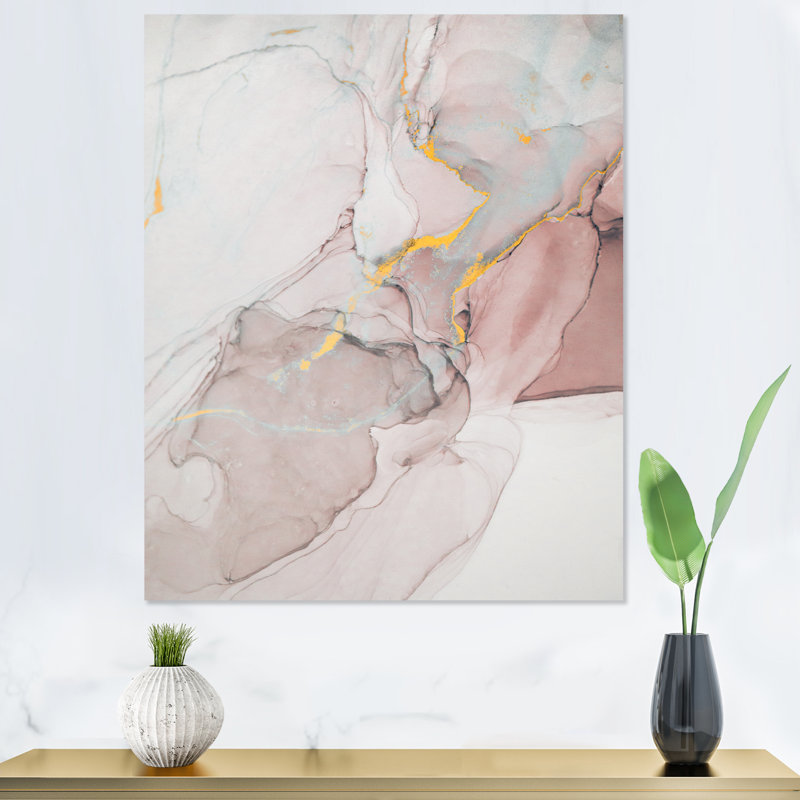 Gris et rose marbré art ondulations - décoration murale moderne en toile, L 34 po x H 44 po, Toile tendue