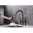 Matte Black Bridge Kitchen Faucet - Pull-Down Spray Feature, Accurate Water Flow & Temperature Adjustment, 360-Degree Rotating Nozzle, Brass Made