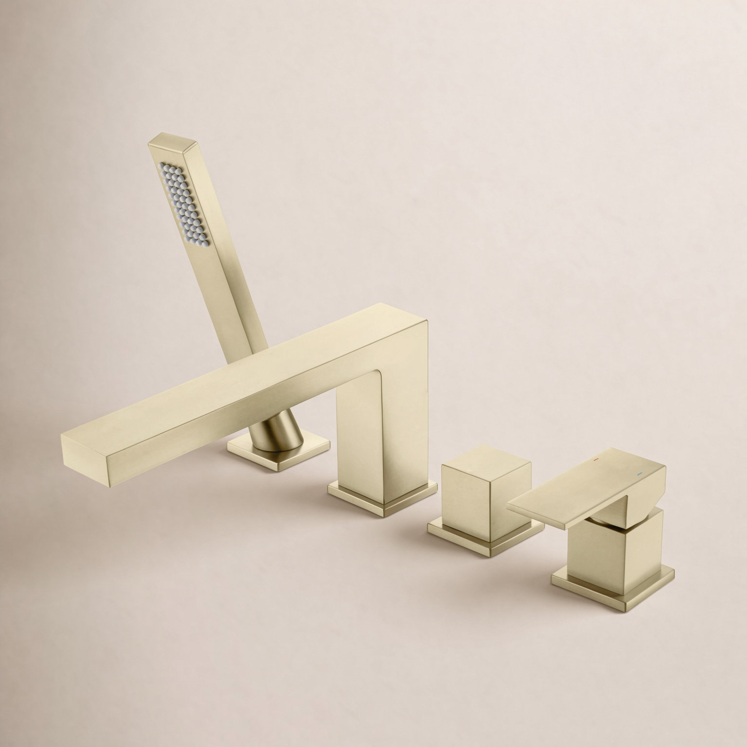 Cube Deck-Mounted Tub Filler with Diverter, Brushed Gold