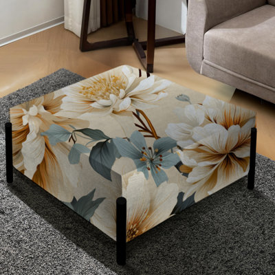 Coastal Tranquil Blooms Collage - Grand repose-pieds carré floral
