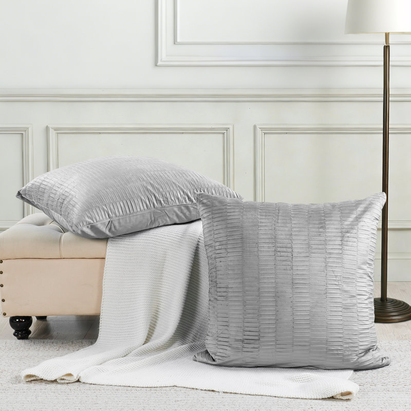 Housse de coussin en velours à plis Euro, Argent argent