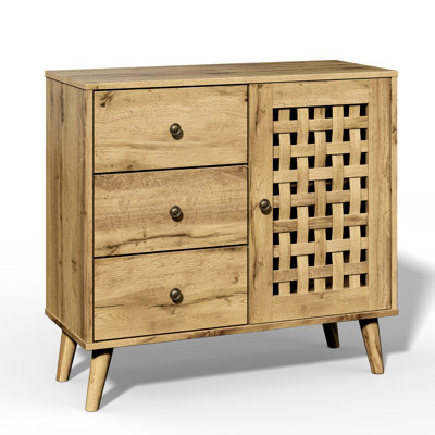 Vintage Wooden Storage Cabinet With Basket Weave Wooden Door & 3 Drawers by Bay Isle Home