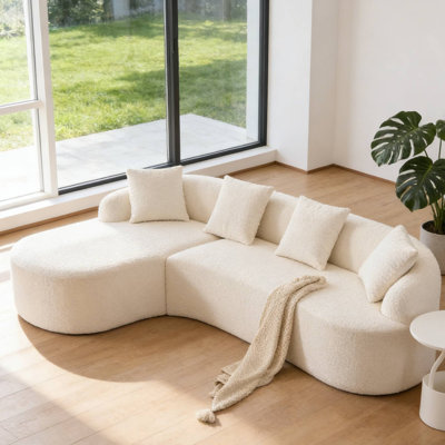 L-Shape Sectional Sofa With Curved Chaise For Living Room Apartment Lounge Relaxation & Sleep