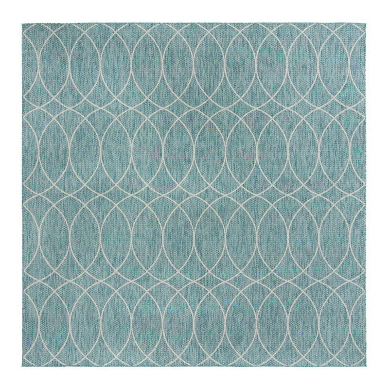 Light Aqua Gitter Indoor/Outdoor Trellis Rug, Square 10'