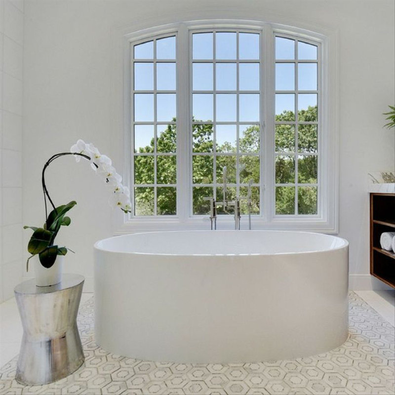 BE 65'' x 34'' Soaking Solid Surface Bathtub, Brushed Nickel, Matte White