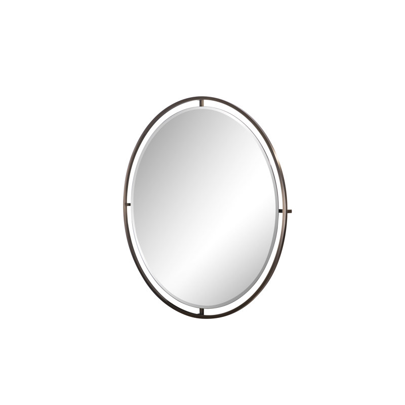 Adriell Round Metal Framed Wall Mounted Accent Mirror in Brushed Dark Brass