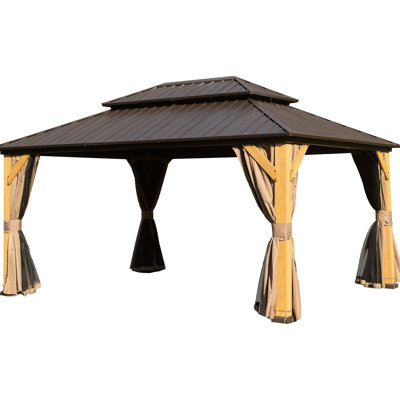 Gazebo en bois de 3 x 4,2 m, offrant abri et confort, pour patio, cour arrière, terrasse ou pelouse. Gazebo extérieur en bois : ajoutez du charme à votre espace.