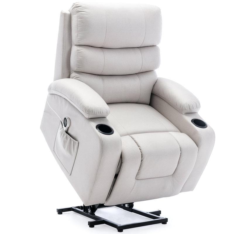 Fauteuil inclinable Power Lift avec massage et chaleur pour personnes âgées, avec 2 porte-gobelets, Microfibre blanche