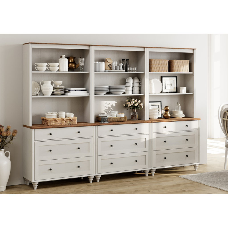 101'' Farmhouse Pantry Cabinets, Dining Hutch With Drawers And 3 Tier Adjustable Shelves, White