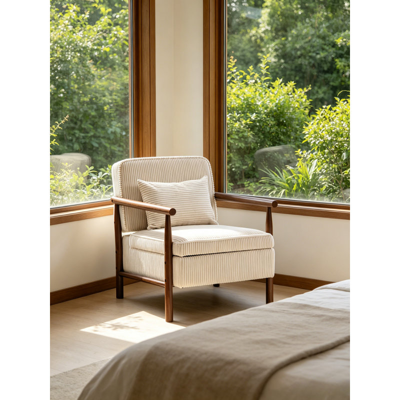 Chaise d'appoint Mid-Century moderne avec cadre en bois, fauteuil de lecture confortable, Blanc