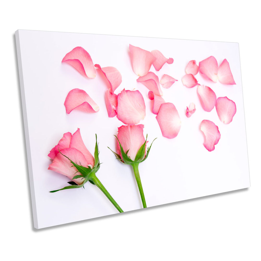 Ebern Designs Pink Rose Floral Petals CANVAS WALL ART Picture Print ...