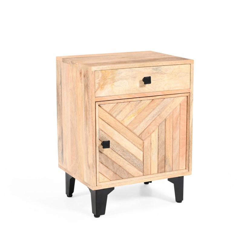 Table de chevet décontractée en bois massif Casual 1, couleur naturelle, pour l'organisation de chevet