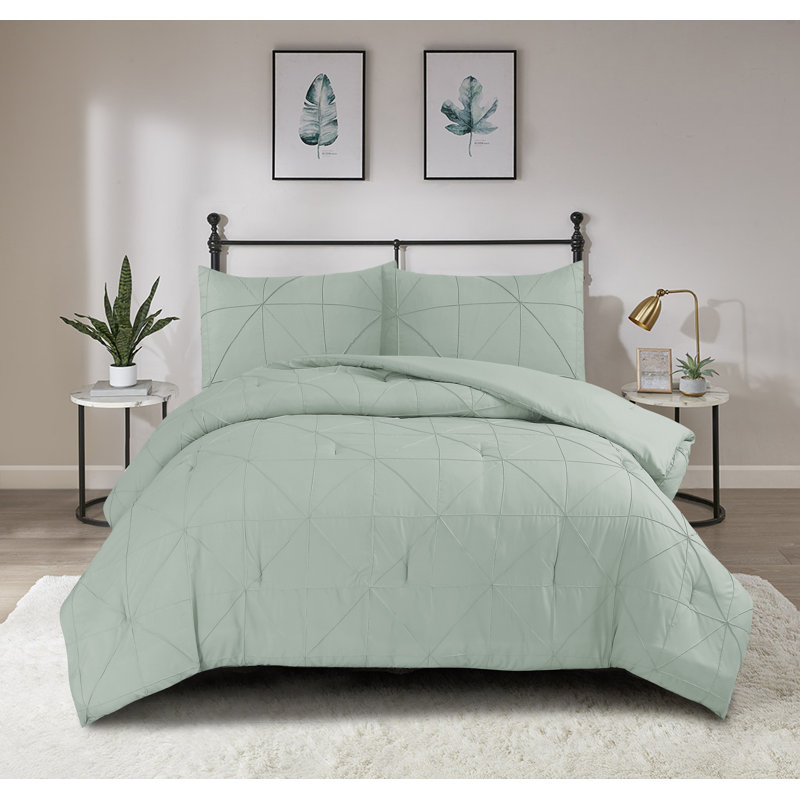 Ensemble d'édredon en microfibre Hartford Pintuck, Édredon pour grand lit + 2 taies décoratives, Menthe