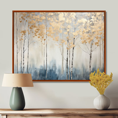 Minimalisme bleu et forêt dorée II - forêt, art mural