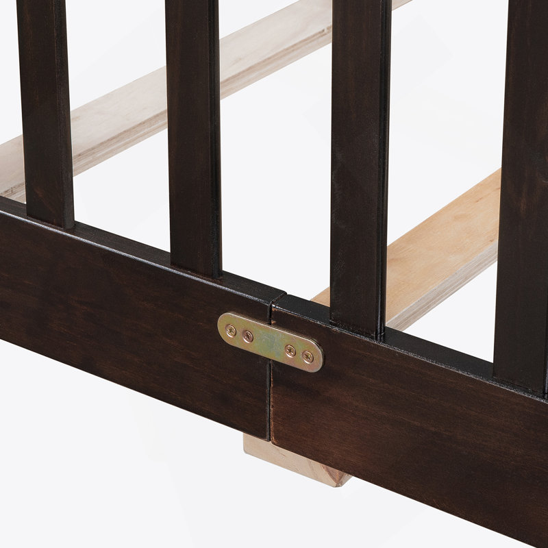 Lit plateforme au sol avec garde-corps et porte, Espresso, Grand lit