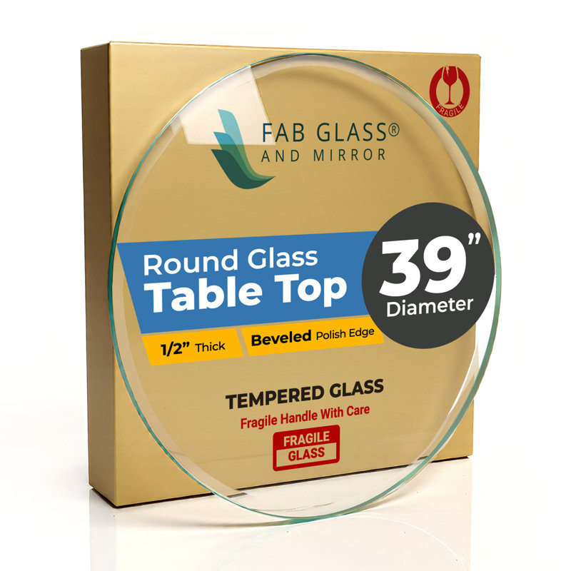 Plateau de table rond en verre trempé transparent de 39 po avec rebord biseauté épais de 1/2 po idéal pour les tables, les espaces de travail et les meubles d'extérieur de Fab Glass and Mirror