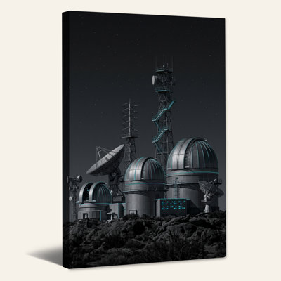 Observatory Domes With Cyan Glowing Lines Canvas Wall Art