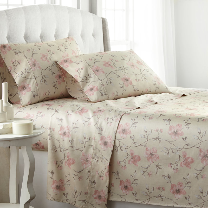 Mystic Garden Collection 300 Thread Count Floral 100% Cotton Sheet Set, Twin Sheet Set + Fitted Sheet + 1 Pillowcase