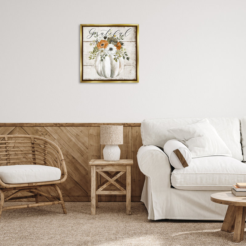 Art de giclée encadrée de citrouille florale reconnaissante par LSR Design Studio, H 25 po x l 25 po