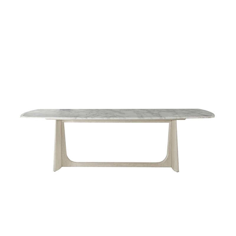 Repose Grey Oak Rectangular Dining Table with Arabescato Marble Top
