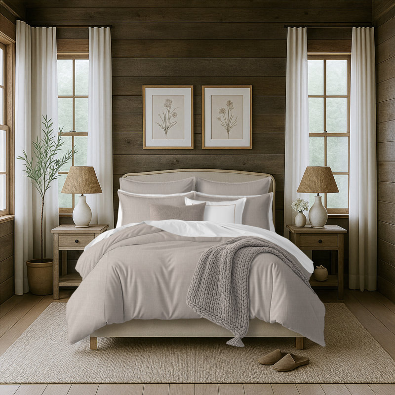 Ensemble d'édredon 5 pièces Bedford, Taupe, Édredon très grand californien + deux taies déc