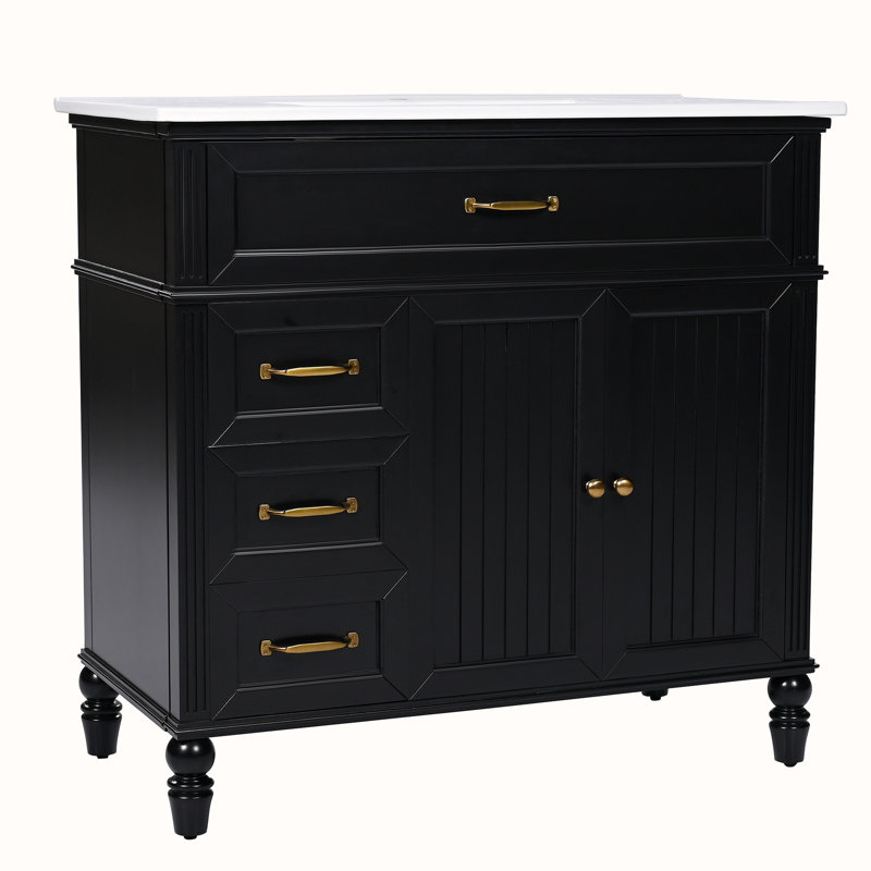 Bathroom Vanity with Sink, Cabinet with Drawers, Black, Gold