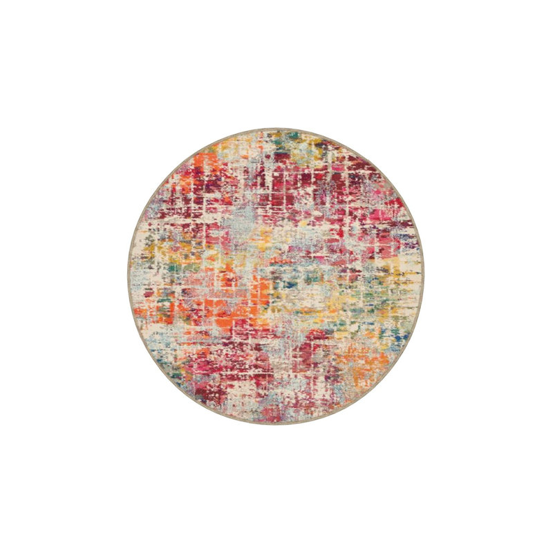 Multitone Pastel Pattern Base Decorative Machine Washable Rug, Square 3'3" Rug Pad Included