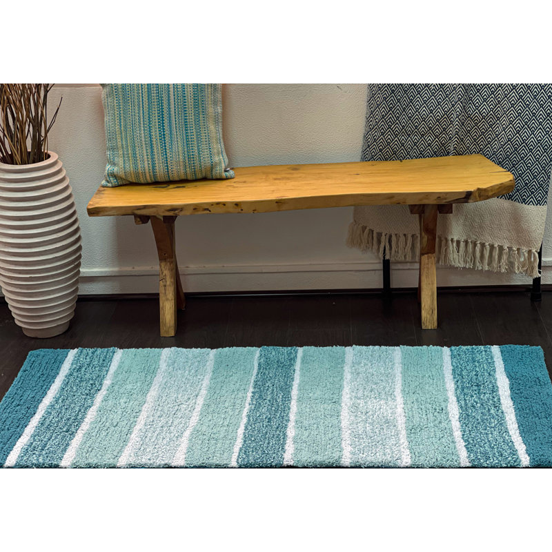 Tapis pour salle de bain Cervantez, Teck bleu / vert, L 24 po x L 60 po