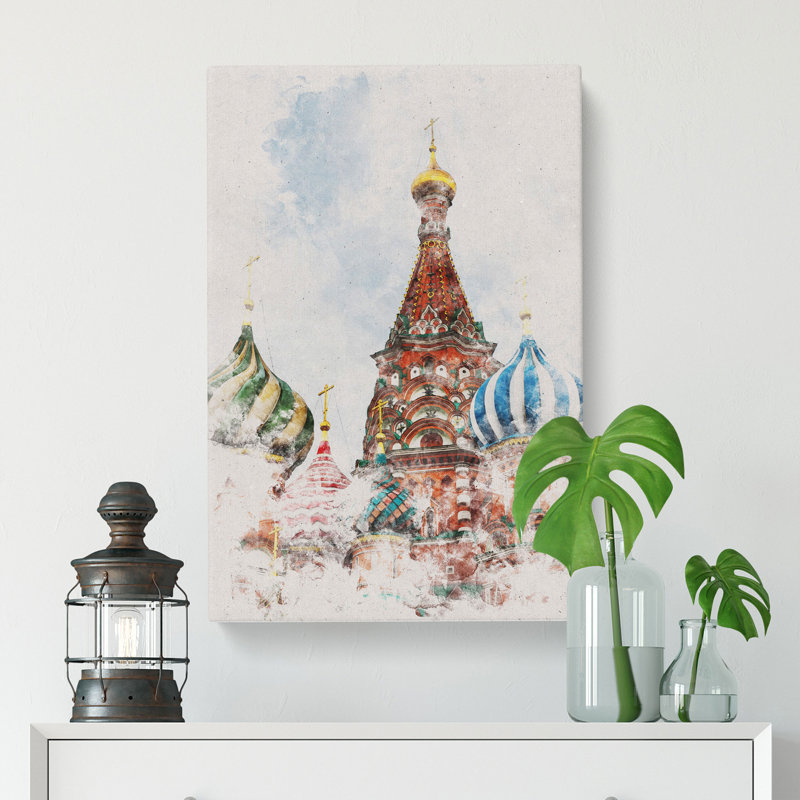 The St Basils Cathedral Russia Watercolour - Wrapped Canvas, 50cm H x 35cm W x 3cm D