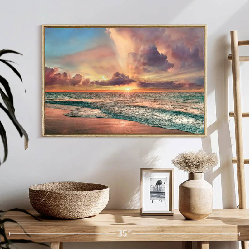 Plage de cuivre, 25 po x 17 po, Cadre flottant en bois naturel