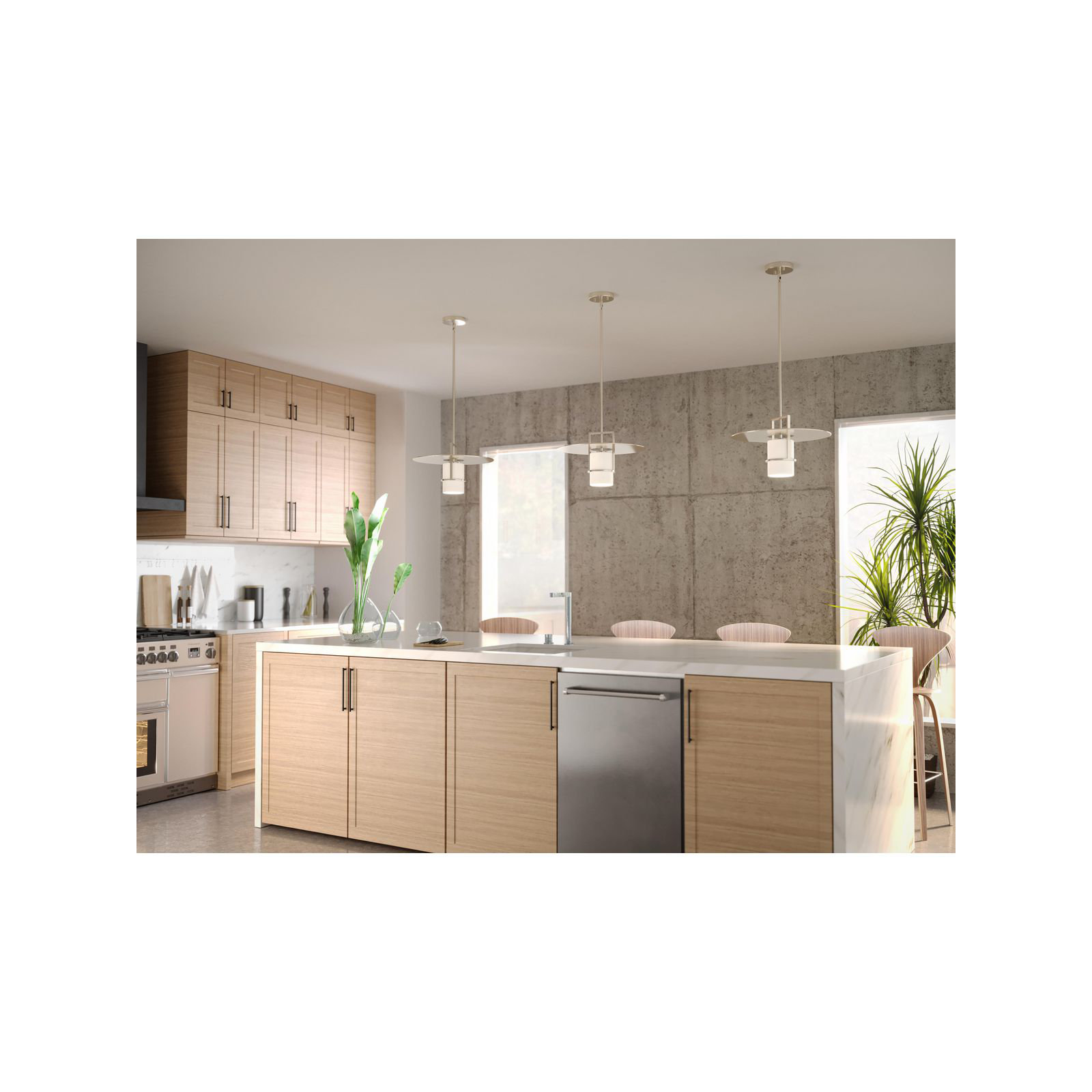 Cinder Single Light Etched Glass Dimmable Pendant, Brushed Nickel