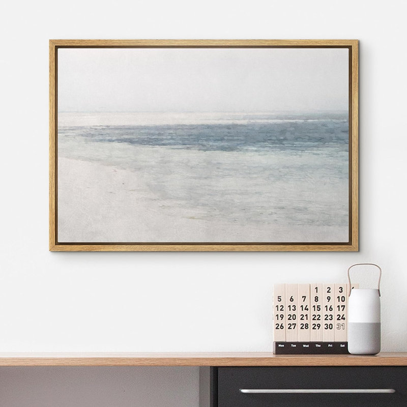 «Misty Fog Ocean Wave Beach Nature», reproduction sur toile, Cadre naturel flottant, H 24 po x l 36 po x P 1,5 po