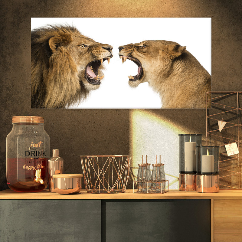 «Lion and Lioness Roaring», impression sur toile tendue, H 12 po x l 20 po x p 1 po, Toile tendue