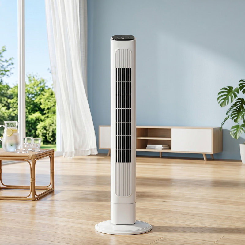 36" Tower Fan White ABS Plastic Remote Control Oscillating Timer