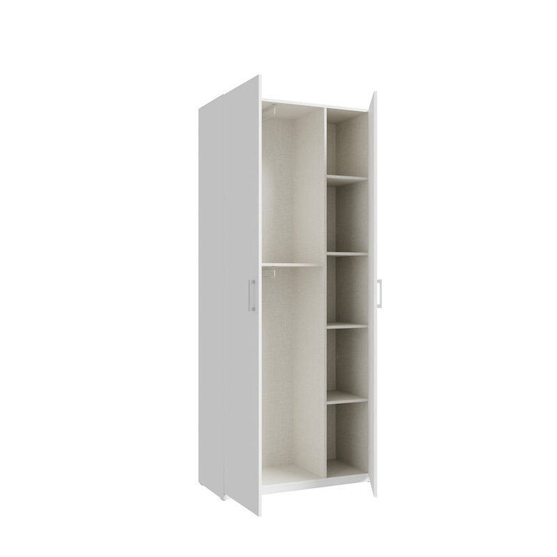 Charil 2 Door Wardrobe with Shelves in White, 89 cm