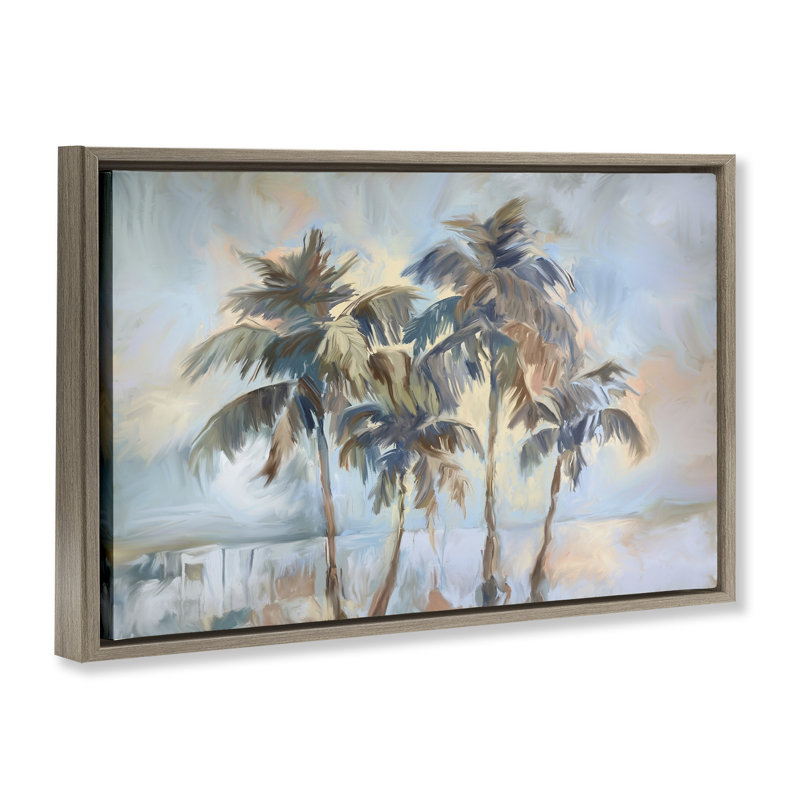Cadre flottant Cool Palm Trees Sunrise, design par Ramona Murdock, H 17 po x l 25 po, Cadre flottant orme Montalcino