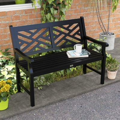 Heriberto 43.25" Outdoor Garden Bench, Wooden Bench, Poplar Slatted Frame Furniture For Patio, Park, Porch, Lawn, Yard, Deck, Black by Lark Manor